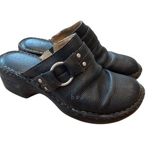 b.o.c. Leather Clog Shoes Black Silver Heeled Mules Size 6